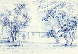 [Kinder, John] 1819-1903 :The old Mission House (the Revd T. Chapman's) at the Ngae, Roturua, N[ew] Z[ealan]d. Jan[uar]y. 1858. 1858.