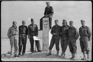 New Zealanders around Libyan signpost, World War II