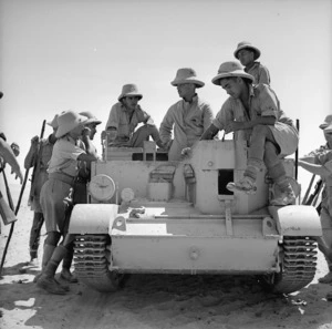 Members of the Maori Battalion holding a conference after tank hunting practice, Egypt