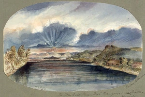 Fraser, I T[allon?] B, fl 1860s :The Waikato River near Rangiriri and Native church. / I. Tallon B. Fraser [1864]