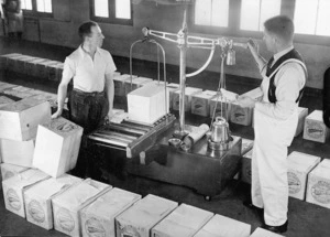 Drake, H, fl 1930s: Men grading butter, in a factory in Auckland