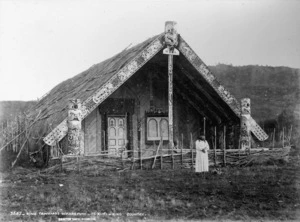View of the exterior of the whare puni belonging to King Tawhiao at Te Kuiti