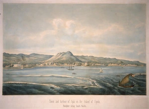 [Artist unknown] :Town and harbour of Apia on the Island of Upolu, Navigator Group, South Pacific [ca 1867]