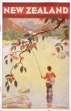 Mitchell, Leonard Cornwall 1901-1971 : New Zealand [Woman fishing. Cover. ca 1935].