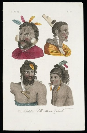 [Various artists] :Abitatori della Nuova Zelanda / Rosaspina inc. [after Piron, William Hodges and Sydney Parkinson]. Asia Vol. VIII. Tav. 68. [ca 1830]
