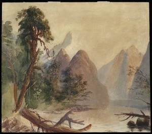 Hodgkins, William Mathew, 1833-1898. Attributed works :The Mitre, Milford Sound. [ca 1880]