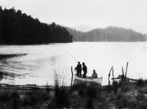 Group fishing from a boat on Lake Waikaremoana
