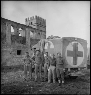 NZ Field Ambulance personnel camp alongside old Italian building, World War II - Photograph taken by George Kaye