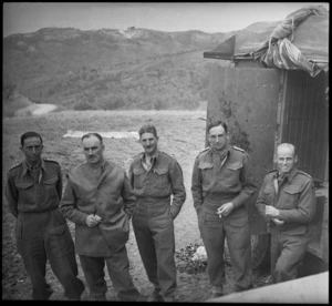 Officers of NZ Artillery HQ during first action in Italy, World War II - Photograph taken by George Kaye