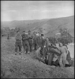 Some of the personnel of the troop firing the first rounds against the enemy in Italy, World War II - Photograph taken by George Kaye