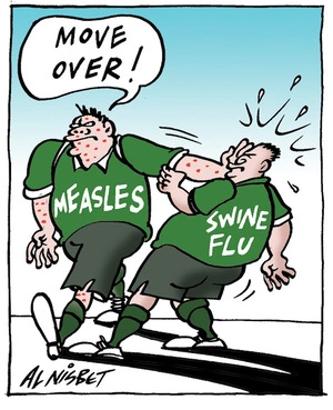 "Move over!" [Measles vs Swine flu]. 7 July 2009