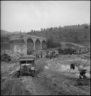 Motor ambulances cross deviation near the Italian front, World War II - Photograph taken by George Kaye
