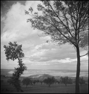 Looking across Sangro River Valley where NZ Division first made contact with the enemy, Italy, World War II - Photograph taken by George Kaye
