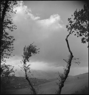 Looking towards Perano and scene of first NZ contact with enemy on Italian battlefront, World War II - Photograph taken by George Kaye