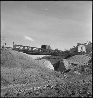 Transport using Bailey bridge in Sangro River area, Italy, World War II - Photograph taken by George Kaye