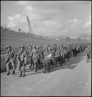 Newly captured prisoners being marched to rear from Sangro River area, Italy, World War II - Photograph taken by George Kaye