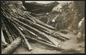 Turkish rifles captured on Big Table Top, Gallipoli Peninsula, Turkey, during World War I