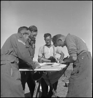 NZ Artillerymen on Sangro River Front plot targets for concentration, Italy, World War II