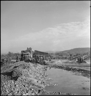 Two Bailey bridges over the Sangro River in Italy, World War II - Photograph taken by George Kaye