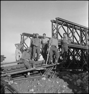 Some of the NZ Engineers who constructed the Bailey bridges across the Sangro River, Italy, World War II - Photograph taken by George Kaye