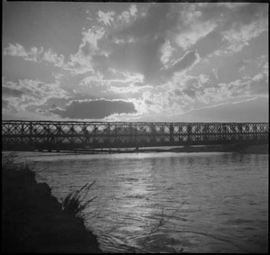 Tiki Bridge, the Bailey bridge constructed by NZ Engineers across the Sangro River, Italy, World War II - Photograph taken by George Kaye