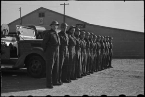 Members of NZ Base Camp Fire Unit outside their station at Maadi, Egypt - Photograph taken by George Bull
