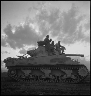 Tank moving forward to cross the bridge over the Sangro in Italy, World War II - Photograph taken by George Kaye