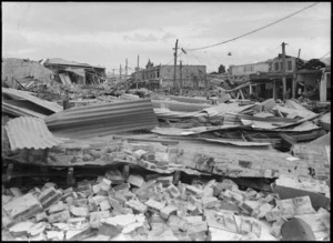 Rubble from damaged buildings, Hastings, after the 1931 Hawke's Bay earthquake