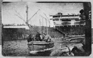 Soldiers embarking off the Lutzow at Gallipoli, Turkey, during World War I