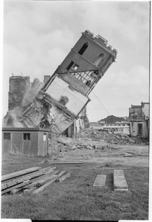 Demolition of the tower at St Patrick's College, Wellington - Photograph taken by Ian Mackley