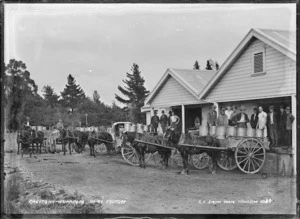 Scene outside the Greytown-Wairarapa Co-op Dairy Co. Factory in Greytown