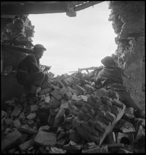 New Zealanders on the alert during an action north of the Sangro River, Italy, World War II - Photograph taken by George Kaye