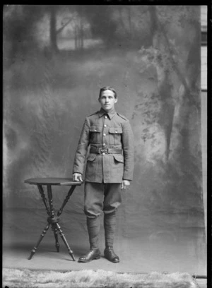 Studio portrait of unidentified young soldier, Christchurch