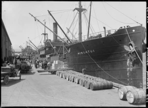 Ship Wingatui, at a wharf in Thorndon, Wellington
