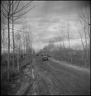 Winter mud on the road in the forward area of the Italian Front, World War II - Photograph taken by George Kaye