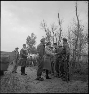 General Sir Alan Brooke introduced to NZ senior officers during visit to NZ Division in Italy, World War II - Photograph taken by George Kaye