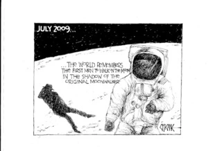 The world remembers the first men to walk on the moon in the shadow of the original moonwalker. 8 July 2009