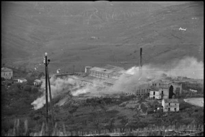 Road and brickworks under enemy shelling on the Orsogna Front, Italy, World War II - Photograph taken by George Kaye