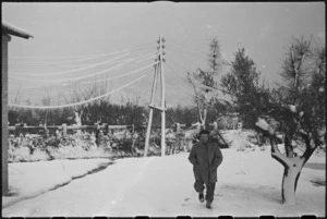 Power lines sag under the weight of snow on the NZ Sector of the Italian Front, World War II - Photograph taken by George Kaye