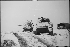 Snow covered tanks of 2 NZ Division on the Italian Front, World War II - Photograph taken by George Kaye