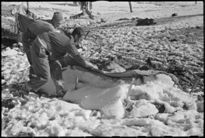 NZ soldiers with bivvy collapsed by weight of snow on the Italian Front, World War II - Photograph taken by George Kaye