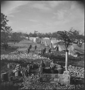 Rows of tents at the New Zealand Advance Base Camp between Bari and Taranto in Italy, World War II - Photograph taken by M D Elias
