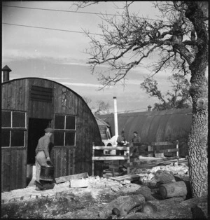One of the new cookhouses erected alongside a Nissen hut at the NZ Advance Base Camp in Italy, World War II - Photograph taken by M D Elias