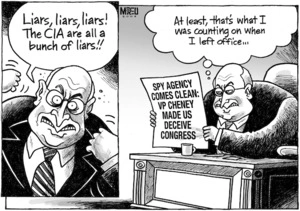 "Liars! The CIA are all a bunch of liars!!" "At least, that's what I was counting on when I left office..." 15 July 2009
