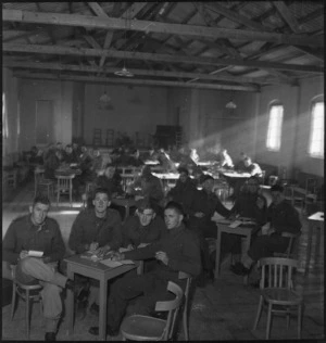 Interior of newly erected Lowry Hut at the NZ Advance Base Camp in Italy, World War II - Photograph taken by M D Elias