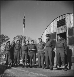 Group of administrative staff at HQ NZ Advance Base in Italy, World War II - Photograph taken by M D Elias