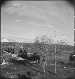 NZ Advance Base Camp in Italy with newly built Nissen huts in foreground, World War II - Photograph taken by M D Elias