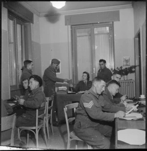 General view of one of the writing rooms for other ranks at the NZ Forces Club in Bari, Italy, World War II - Photograph taken by M D Elias
