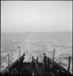 Motor minesweeper laying out cable for mine detecting working off Bari, World War II - Photograph taken by M D Elias