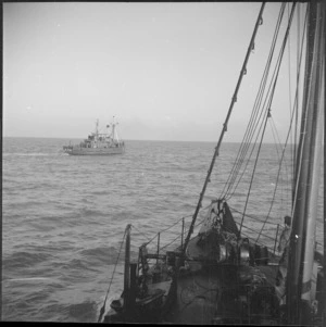 Motor mine sweepers working in pairs off Bari, World War II - Photograph taken by M D Elias